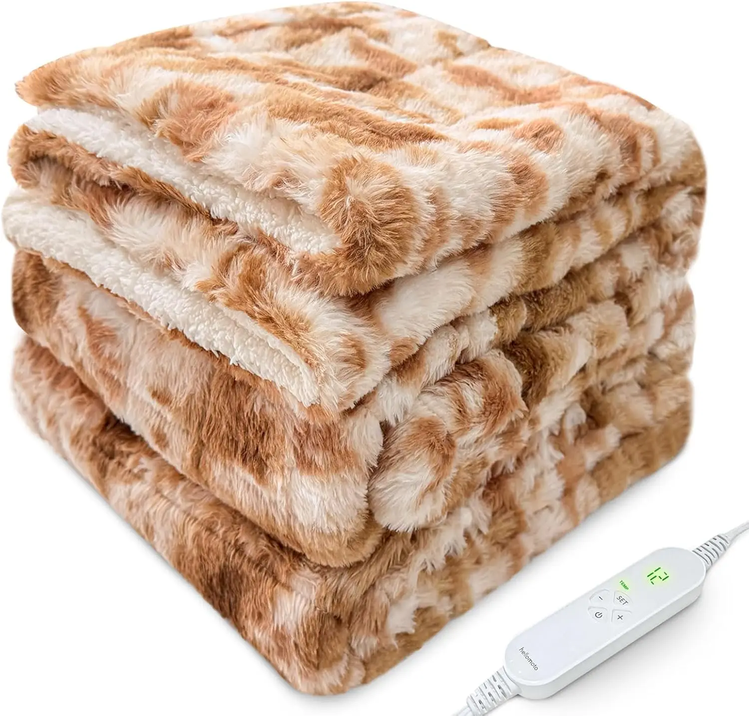

Updated Weighted Heated Blanket for Adults, 15 lbs Electric Throw with Timer and Heat Settings, Brown-White, 48x72 inches