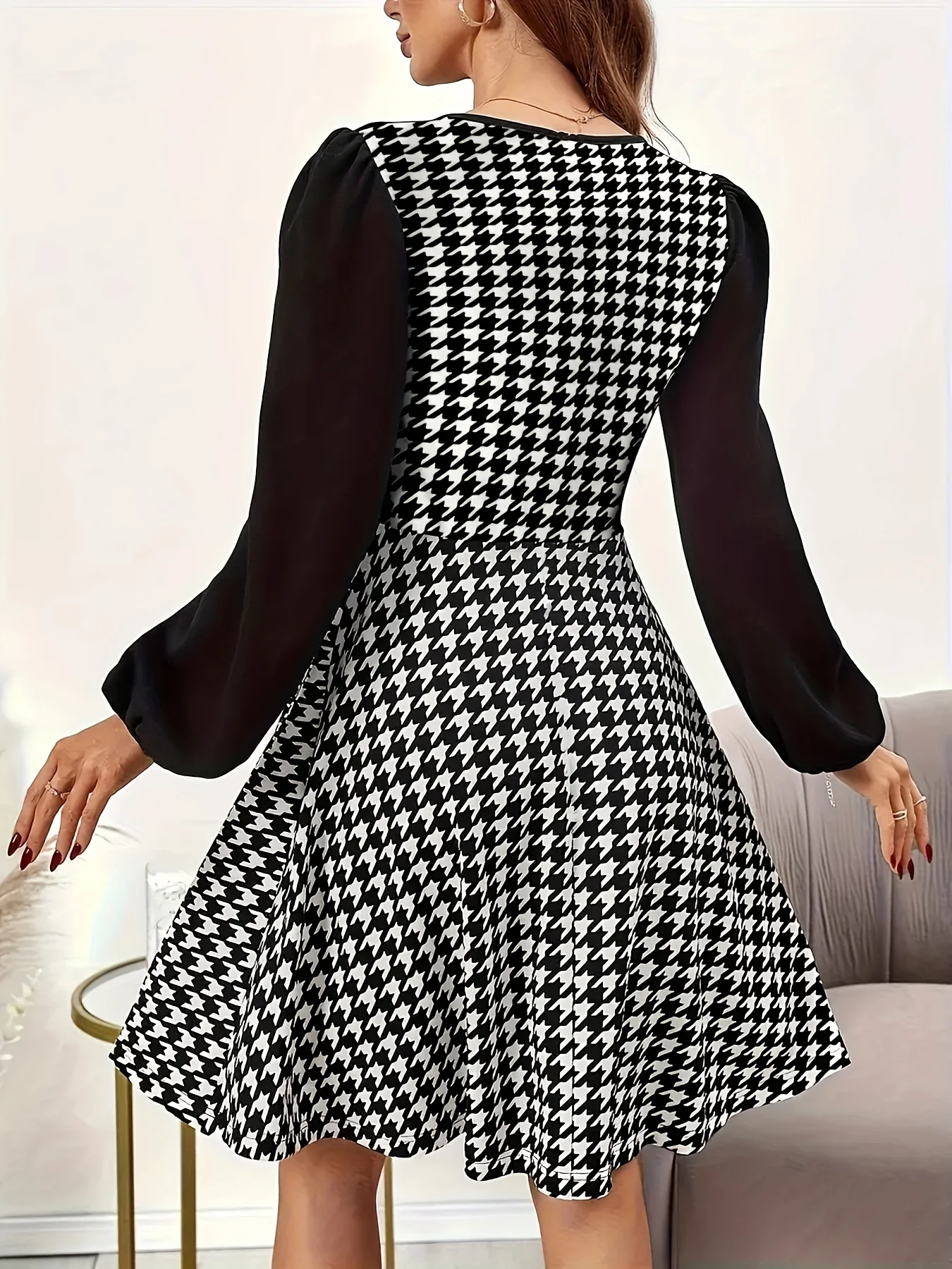 Elegant Autumn Winter Plaid Splicing Button Dress for Women by Zhou Dongzi Stylish Directed Ladies Skirt with Bird Pattern - Image 2
