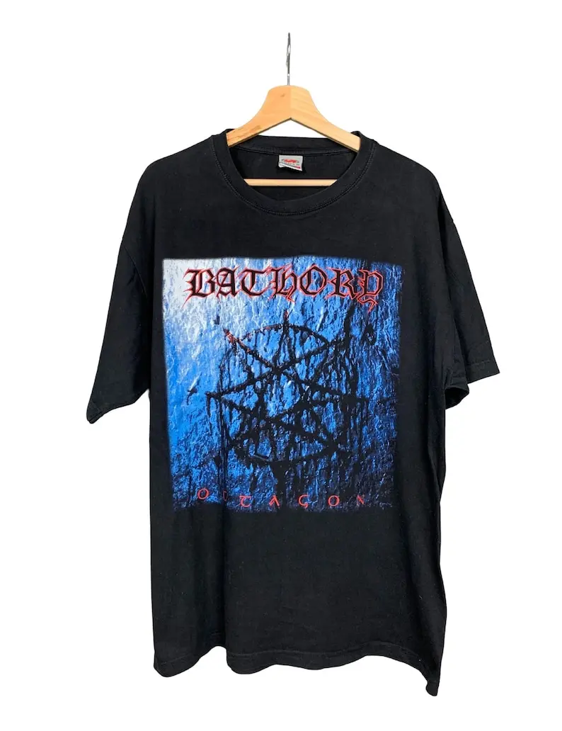 BATHORY 2001 восьмиугольная винтажная металлическая футболка BATHORY 2001 восьмиугольная винтажная металлическая футболка