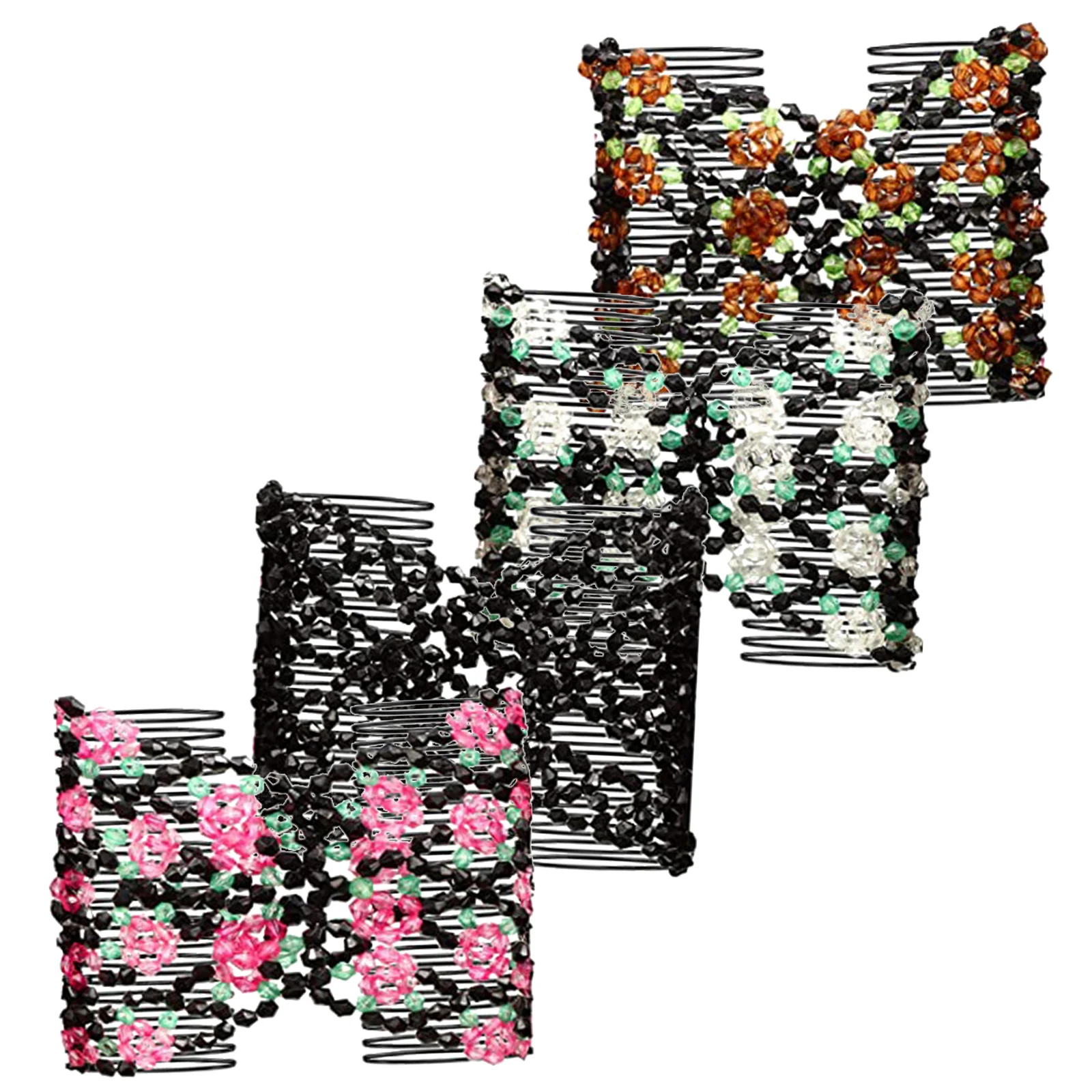 

4pcs Beads Double Comb Clip Stretchy Durable Steel Hair Slide Accessories For Women Handmade Hair Bun Clips Outdoor Use