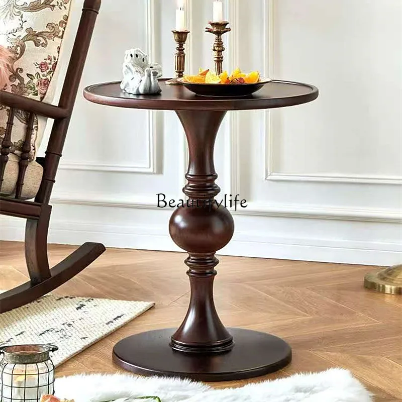 복고풍 원형 원목 사이드 테이블 이미지