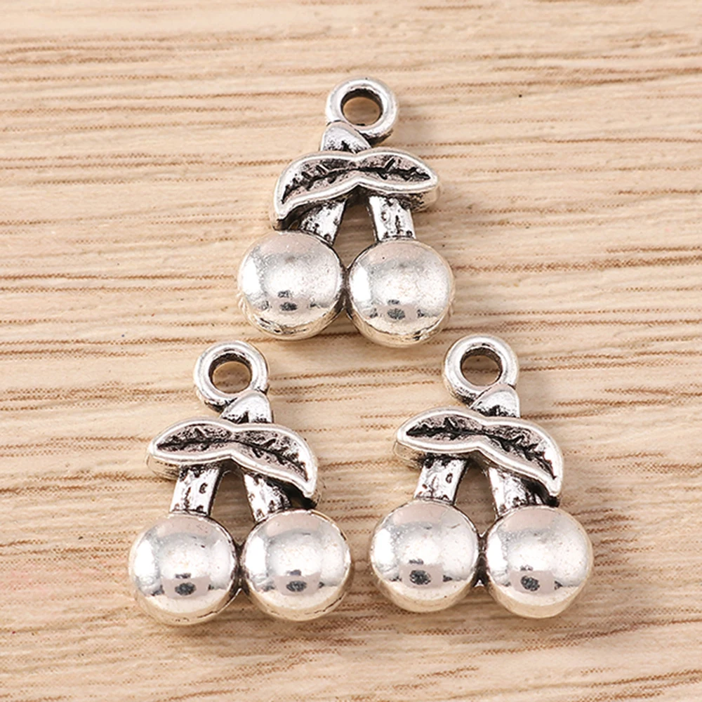 Tusember 30 Stück Metall-Anhänger in Kirschform, Legierungs-Charms, niedliche Ohrringe, Halsketten, handgefertigte DIY-Schmuckzubehörteile – Detail 4