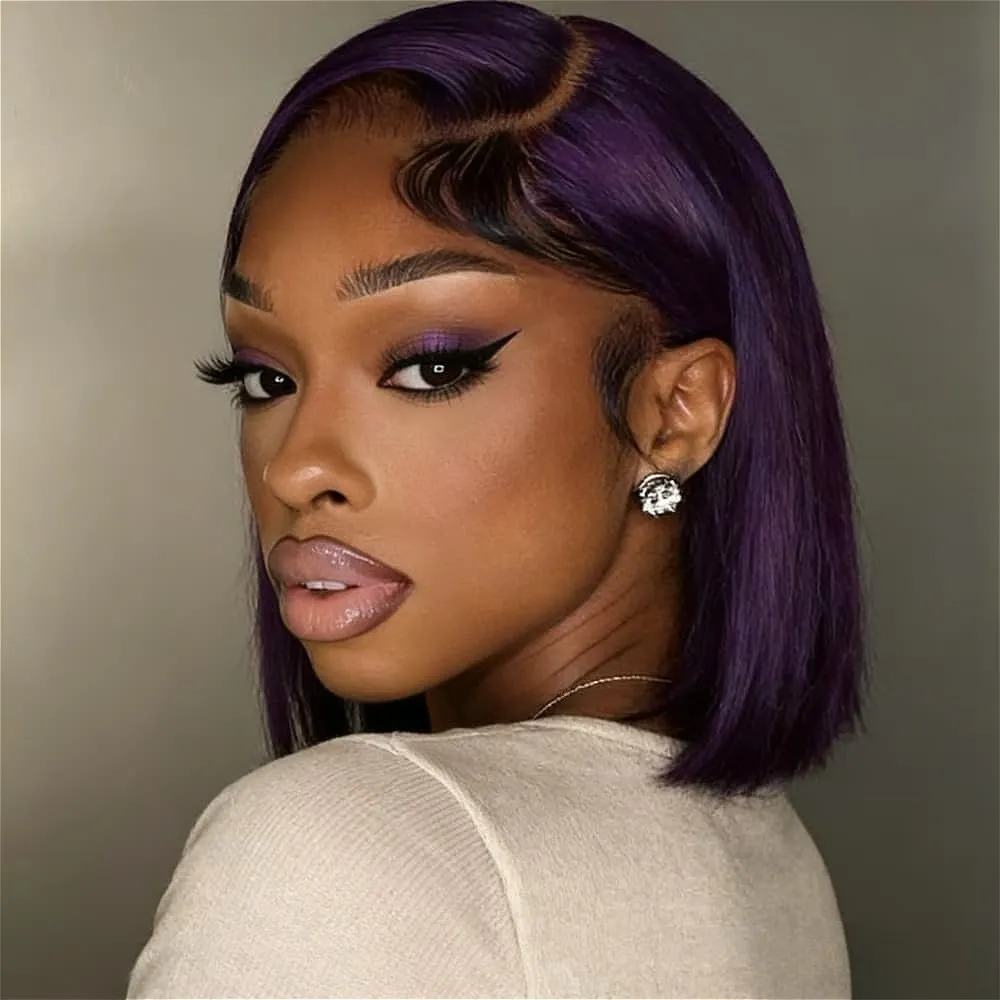 

Фиолетовый парик боб-каре с прямым краем и HD-основой из натуральных волос 13x4, плотность 250%, для повседневного использования