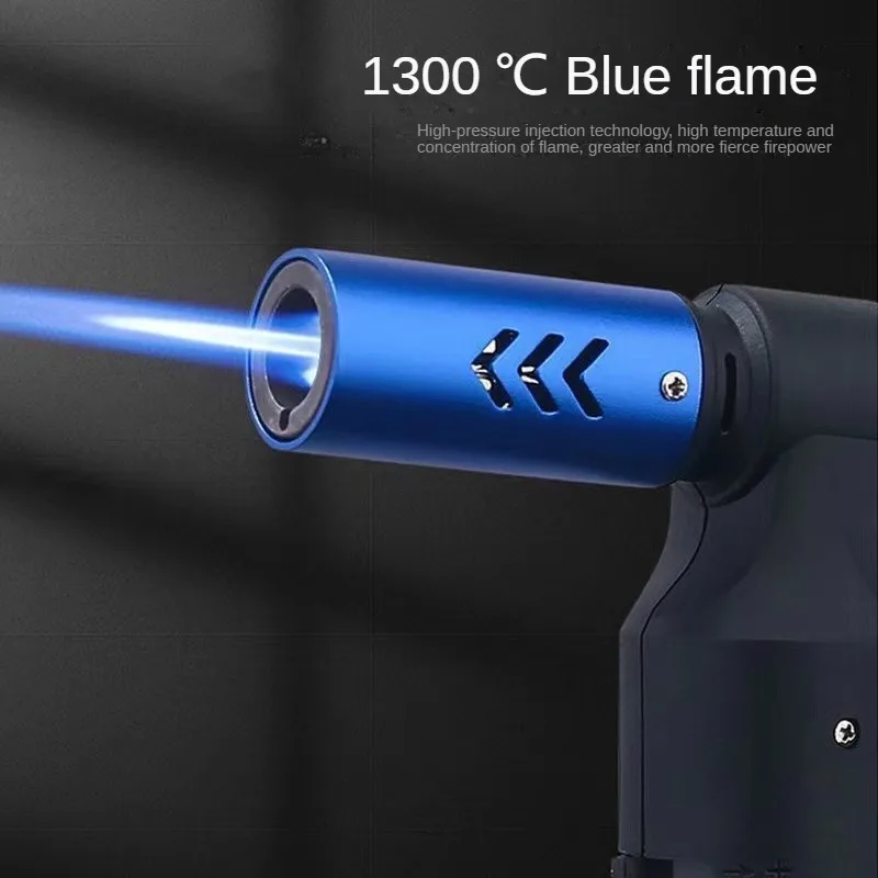 New Metal Outdoor Windproof Turbine Torch Strong Fire Power Blue Flame Straight Butane Gas Lighter Gas Kitchen BBQ Welding