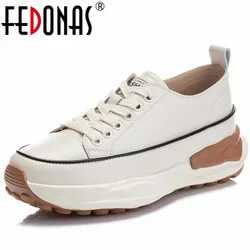 FEDONAS 2025 Women Sneakers Genuine Leather Platforms Flats Casual Lace-Up Shoes Woman Spring Summer Fashion Concise Outdoor New