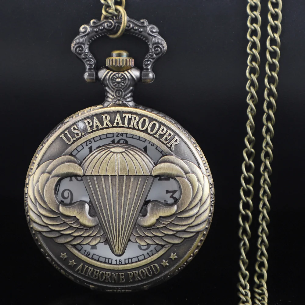 Vintage Combat Squadron Airborne Hollow Special Quartz Pocket Watch for Mens Womens Necklace Timing Pendant Jewelry Gift Clock