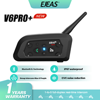 EJEAS V6 pro+ Motorcycle Helmet Intercom Headset For 6 Riders Group 800M Talking IP67 Waterproof Type-C Headphone Support EUC