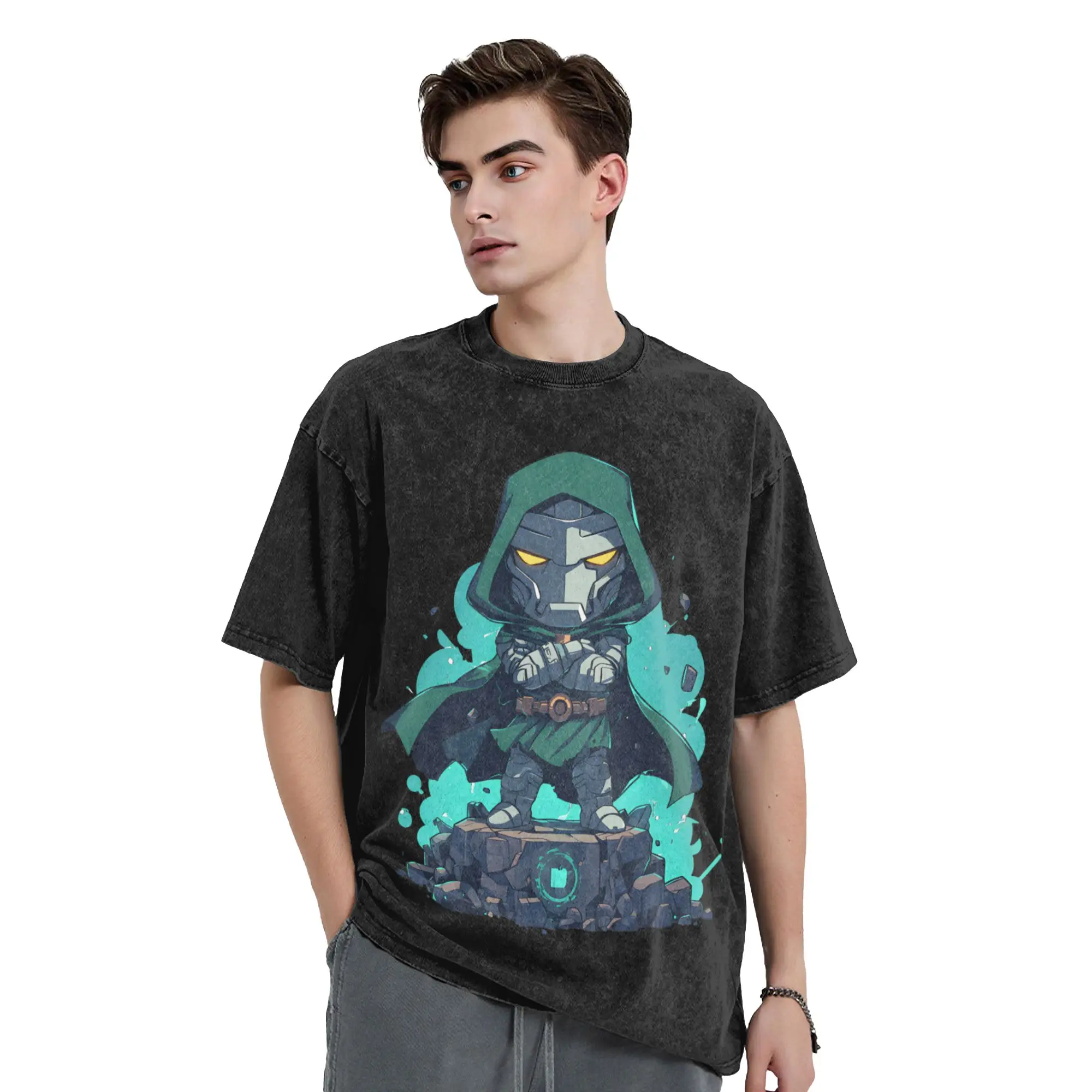 Dr Dooms Comics Washed T Shirt Streetwear Vintage T-Shirt  Tees Men Women Cotton Harajuku Printed