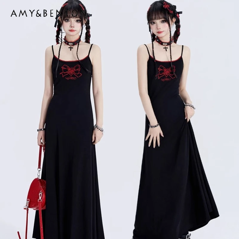 

2025 New Summer American Retro Black Sling Dress Butterfly Embroidery Printing Y2k Slimming Thin Sexy Suspender Dresses Women