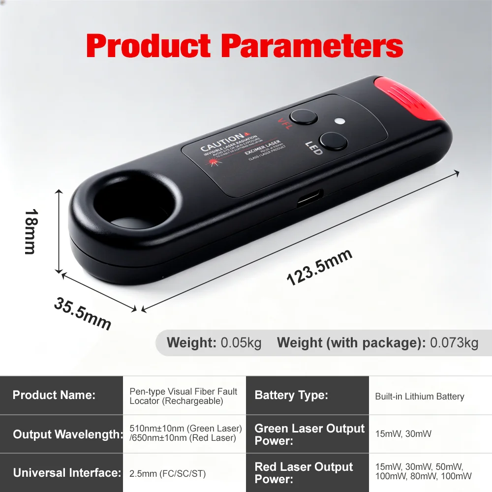 30MW 15KM Red Light Fiber Optic Cable Tester Meter Visual Fault Locator for Fiber Network Cable Test  Fiber Optic Light Pen