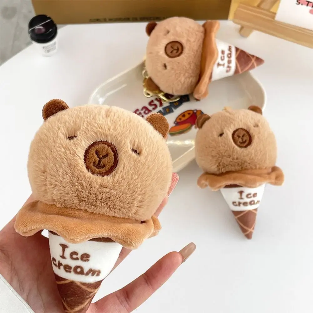 Ice Cream Capybara จี้ตุ๊กตาสัตว์ Capybaras สีน้ําตาล Capybara Plushie พวงกุญแจการ์ตูนสร้างสรรค์ตุ๊กตาพวงกุญแจตุ๊กตา