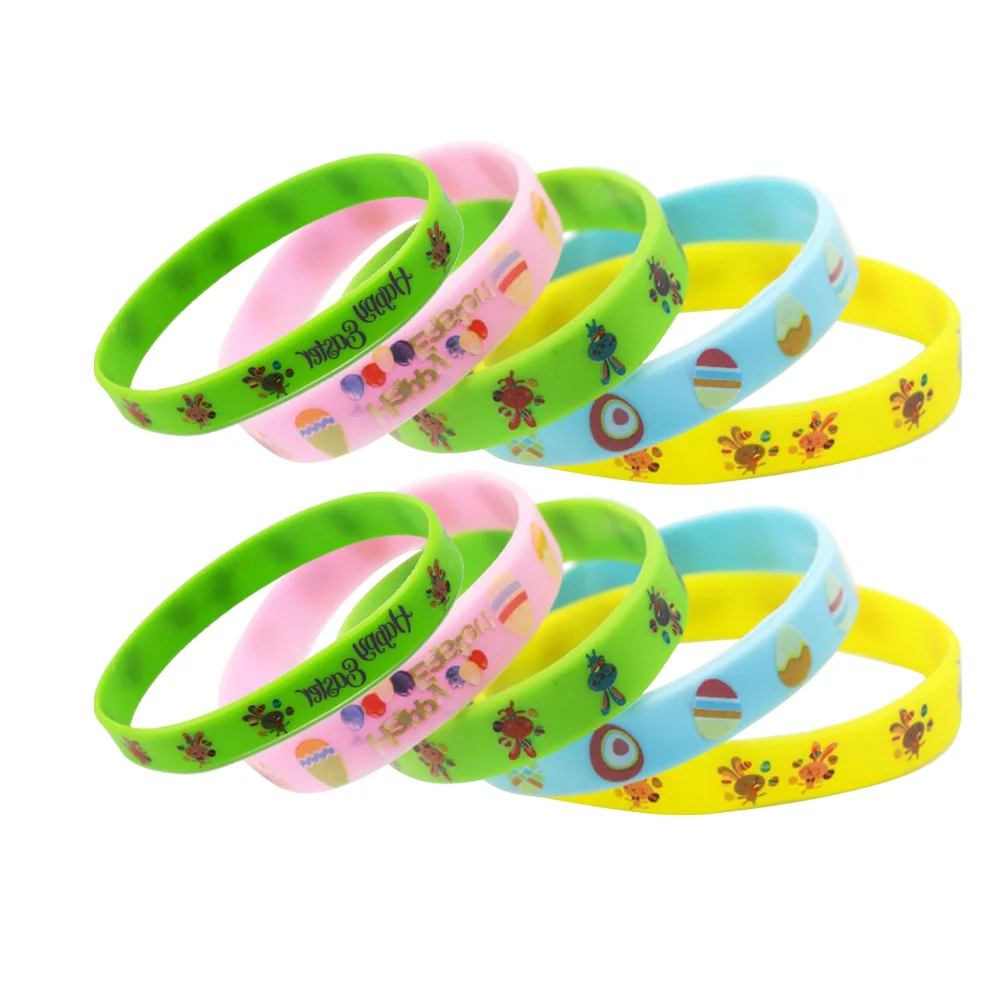 10pcs Easter Pattern Silicone Wristbands Fashion Cartoon Bracelet Noctilucent Bracelet Party Accessories (Random Style)