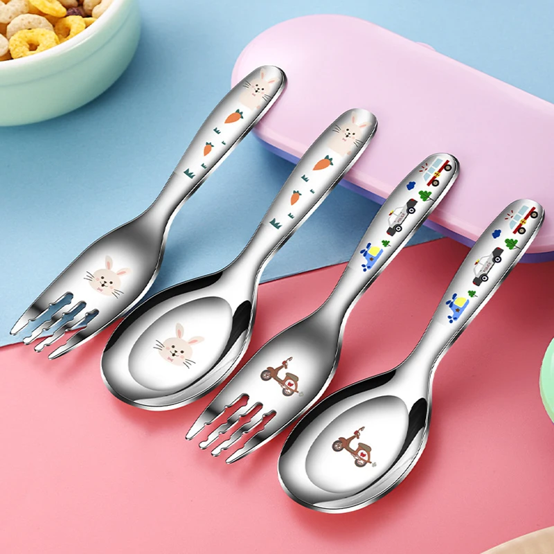 

2pcs Creative Cute 316 High Quality Stainless Steel Baby Children's Tableware Spoon Fork Drinking Soup Spoon Eating Spoon Fork