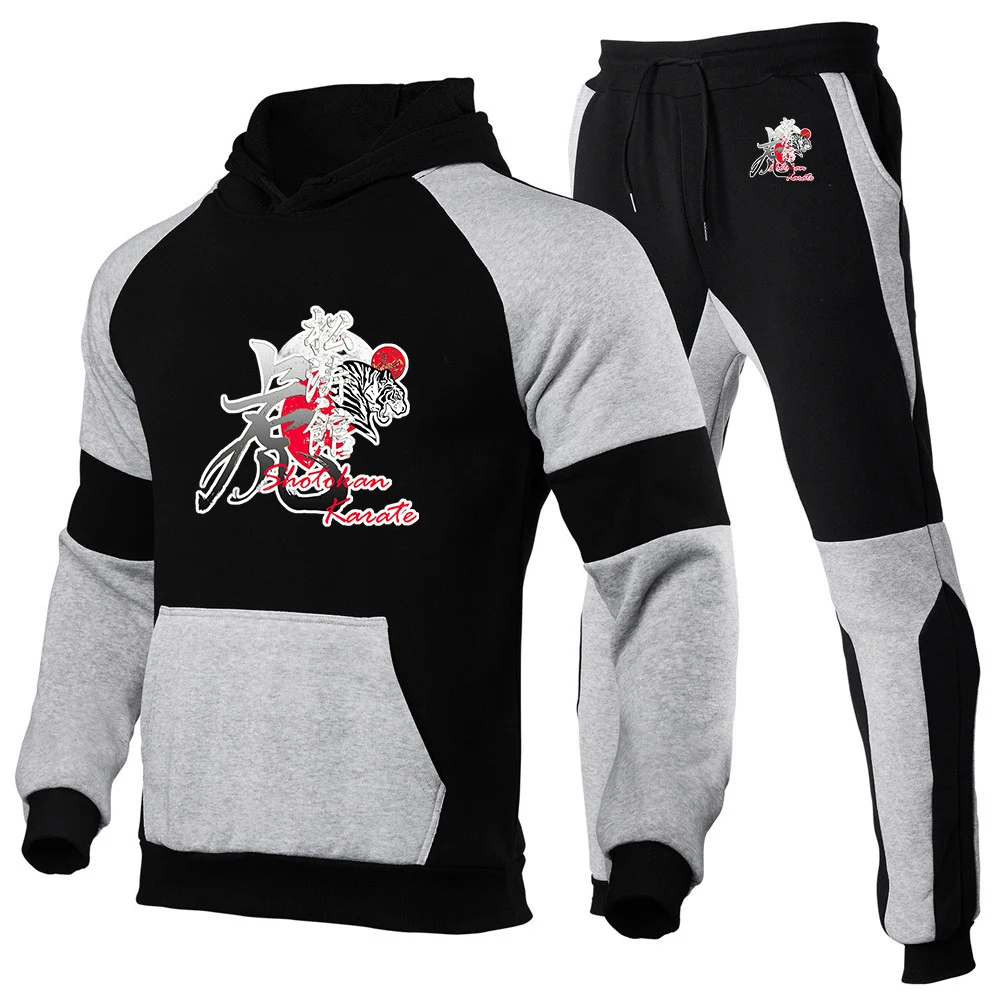 

2026 Shotokan Karate Tiger Print Spring And Autumn Man's New Patchwork Color Casual Hoodie + Trouser Harajuku Suit