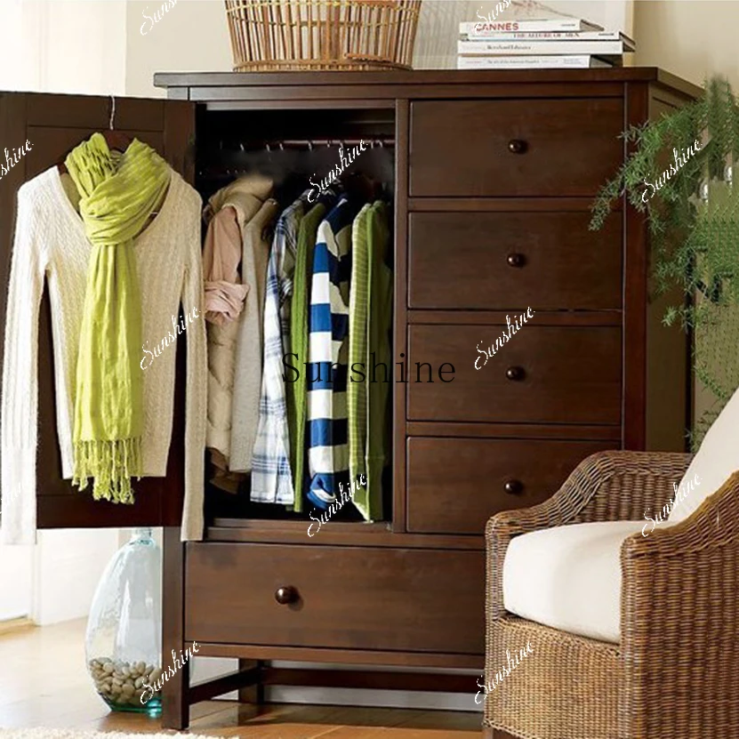 

American single door five-bucket small wardrobe bedroom retro storage storage painted overall wardrobe 0049 FT