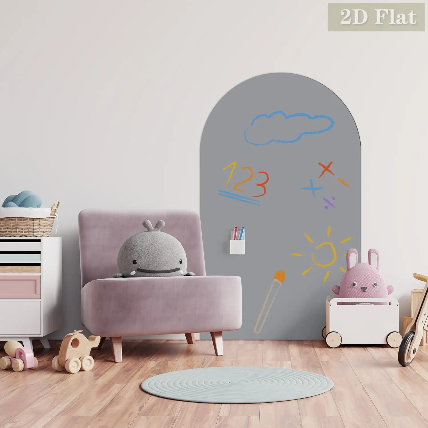 1pcs Light Gray Arched Decorative Magnetic Whiteboard Wall Sticker, Graffiti Friendly, Simple Curved Semi-Circular Pattern