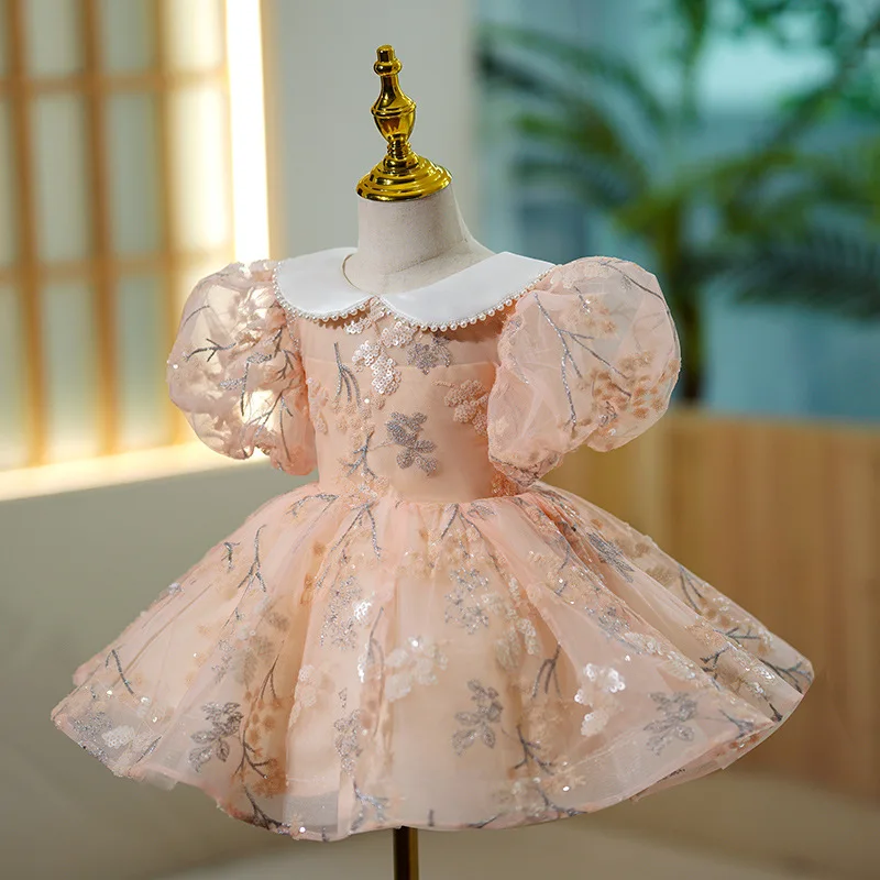 Baby Girl Baptism Dress Children Sequins Princess Ball Gown Christening 1st Birthday Dresses Infant Boutique Vestido