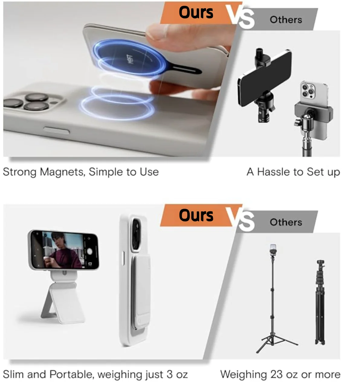 Phone Tripod Stand Compatible with iPhone 16/15/14/13/12 Series, Angle Adjustment,Strong Magnets,Selfie Stick Tripod