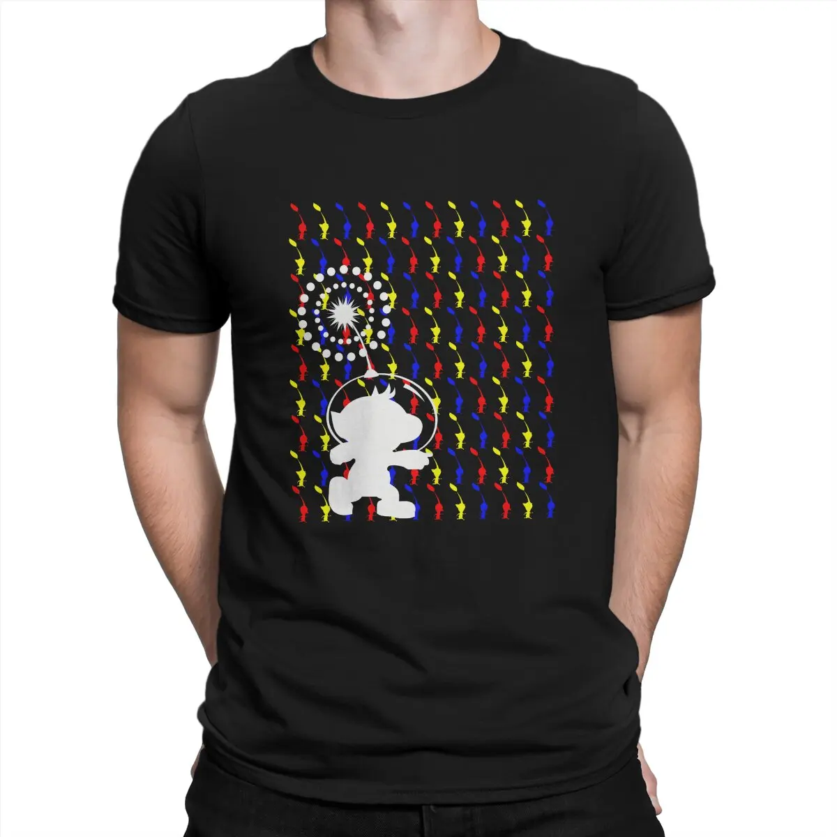 Мультяшная футболка из полиэстера с принтом пикмина, красочная игровая креативная уличная одежда, удобная футболка, Мужская футболка