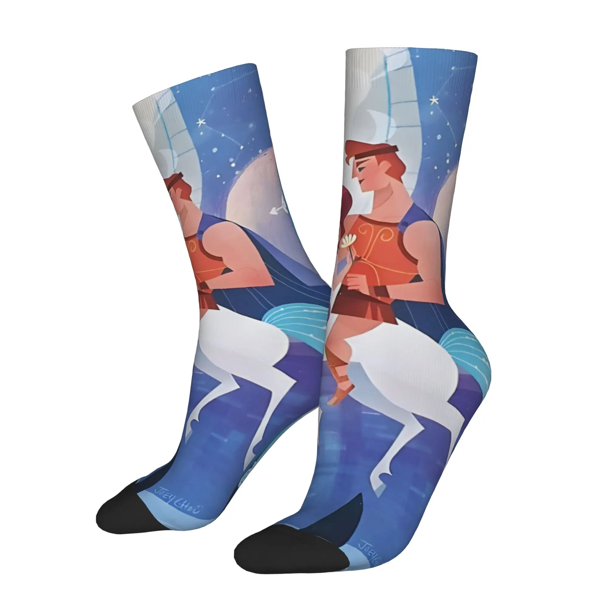 Calcetines divertidos con estampado de Hércules, Meg y Pegasus, cortina de ducha con diseño de calidad Hip Hop, calcetines informales para hombre