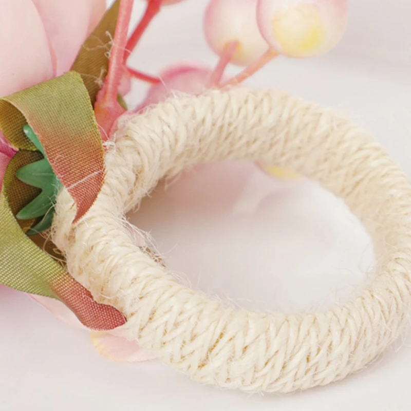 Artificial Flower Napkin Rings Hotel Napkin Holder Circle Napkin Buckle for Christmas Wedding Birthday Party Dinner Table Decor