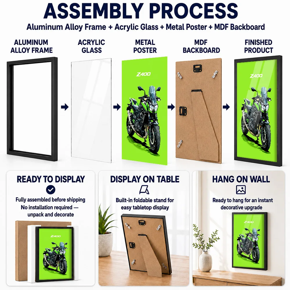 Japanese Z400 Motorcycle Framed Metal Poster Customized Illustrated Wall Art For Living Room Or Workshop, Motorsport Fan Gift