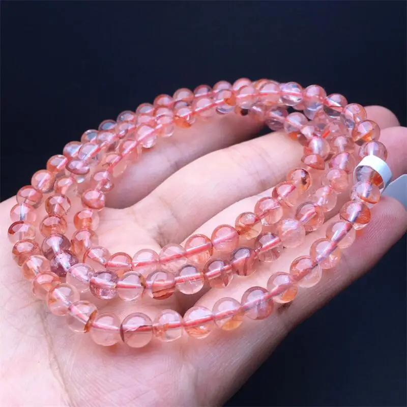 6MM Natural Red Fire Quartz Hematoid Bracelet Fashion Reiki Gemstone Round Beads Jewelry Couple Holiday Gift 1PCS