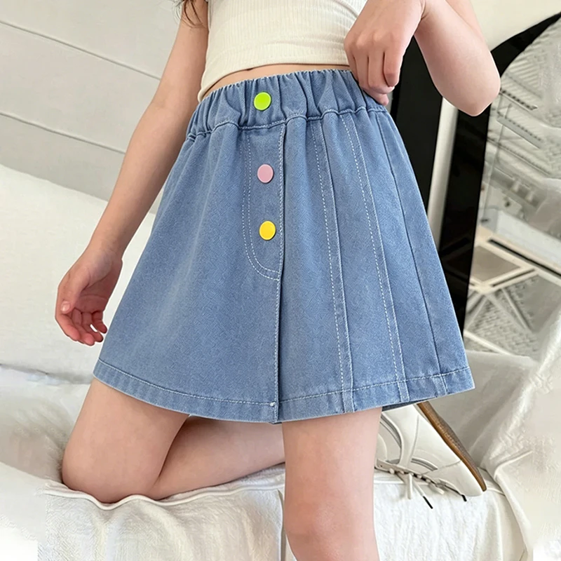 

Детские леггинсы-юбка из мягкого денима для девочек, летние тонкие свободные шорты в корейском стиле, новинка 2026 года, детские брюки для девочек