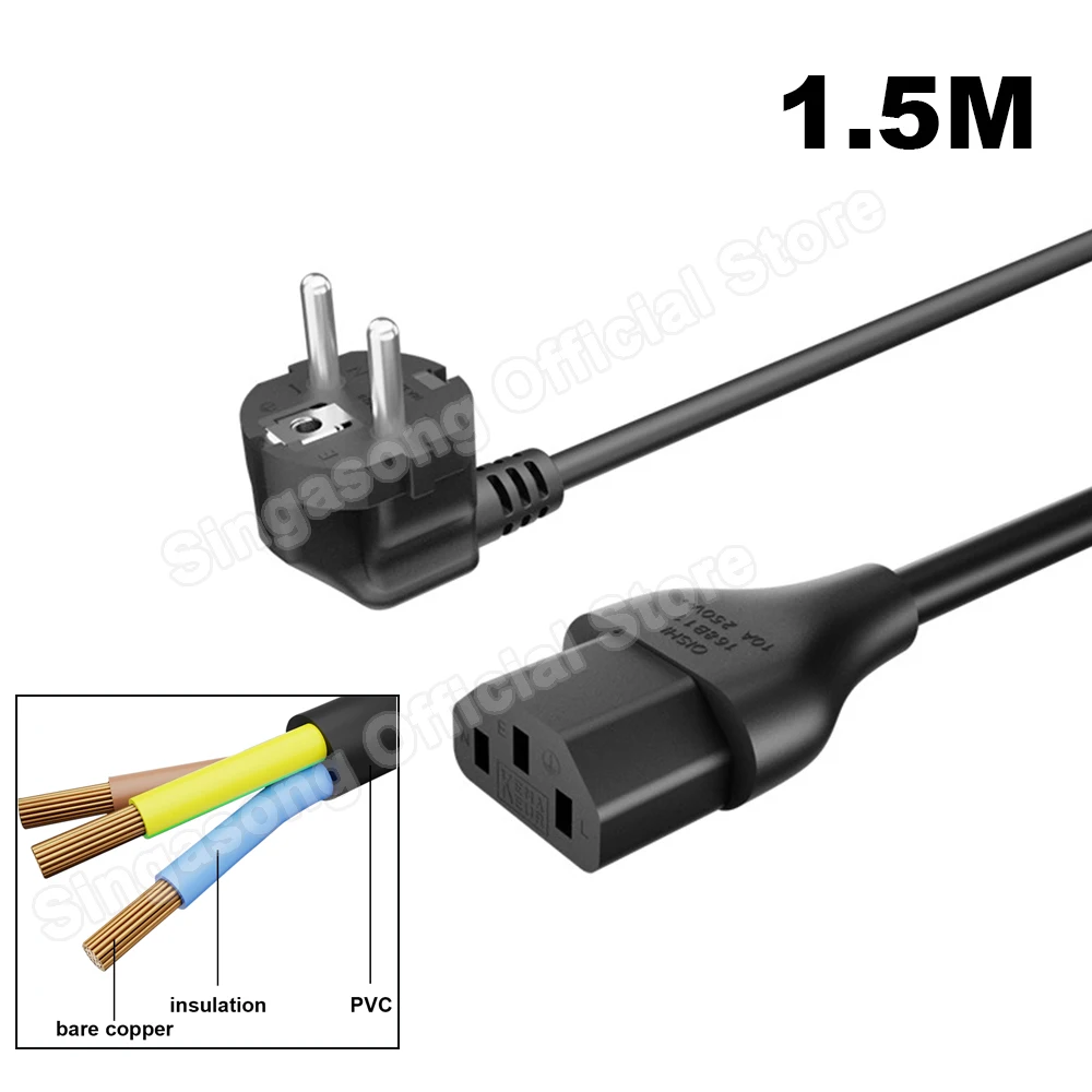 3 Pin/Figure 8 UK US EU Power Cable AC 110V-220V Pure Copper Power Cord FOR Printer TV Projector PC LED Light 1.5M Power Cable