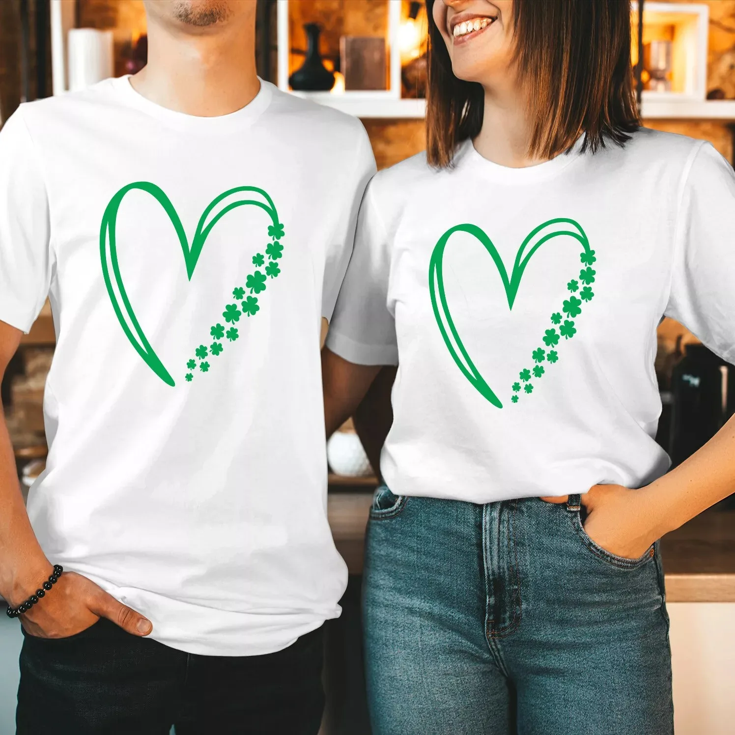 Lucky Heart Clove St Patricks Day T-Shirt Irish Shamrock Love Shirt Christmas Romantic Couple Special T-Shirt