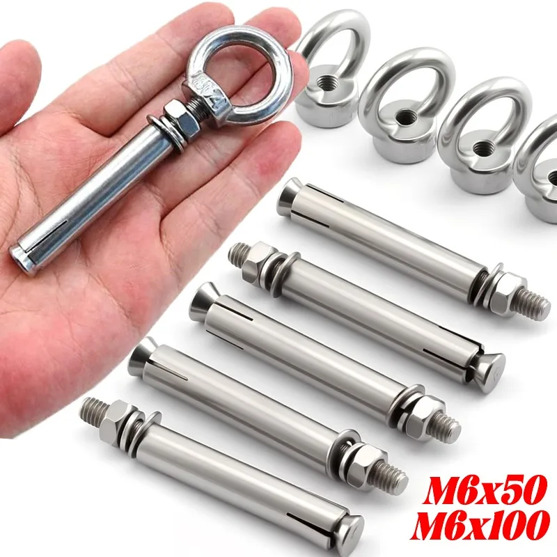 1/10pcs Stainless Steel Sleeve Anchor Concrete Eyebolt Ring Installation Artifact Hook Universal with Ring Expansion Screws