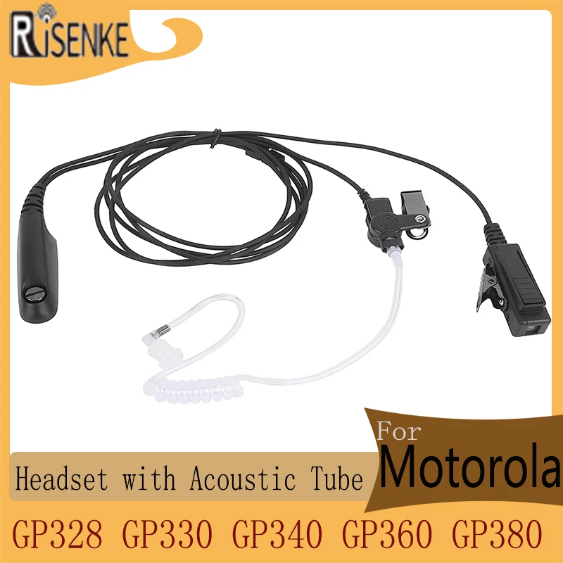 RISENKE-Earpiece for Motorola Walkie Talkie Pro860,GP328,GP330,GP340,GP360,GP380,HT1250LS,HT1550,HT1550XLS,Radio Headset,Mic PTT