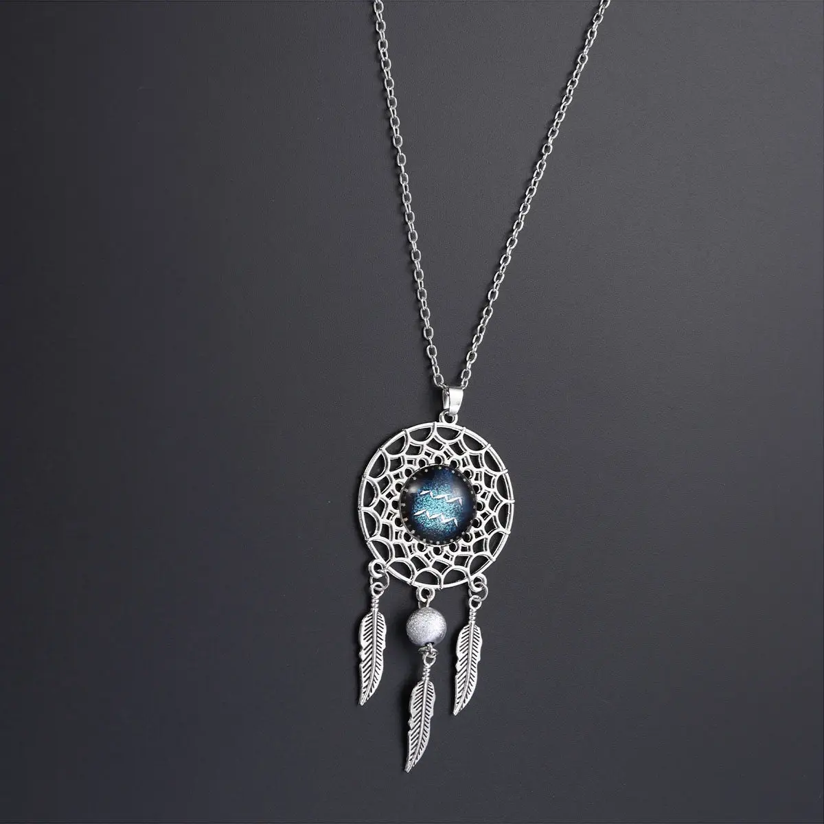 Dream Catcher Necklace Women Retro Bohemian Zodiac Pendant Tassel Bead Chain Jewelry Aquarius Birthday
