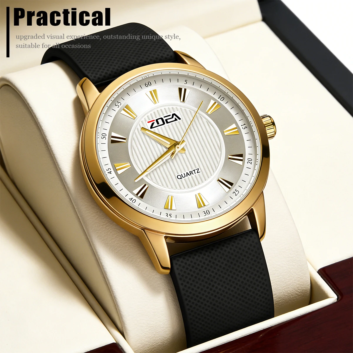 

ZOEA EZ8082 Minimalist Men Quartz Watch, Soft Black Skin-friendly Silicone Strap Casual Daily Male Wristwatch 30M Waterproof