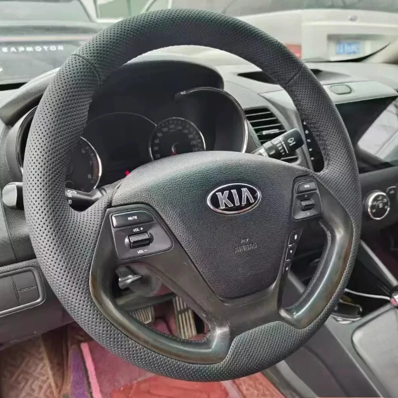 For Kia K3 Ceed Cee'd Cerato 2013-2018 Hand-stitched non-slip Fully punched Genuine Leather car Steering Wheel Cover