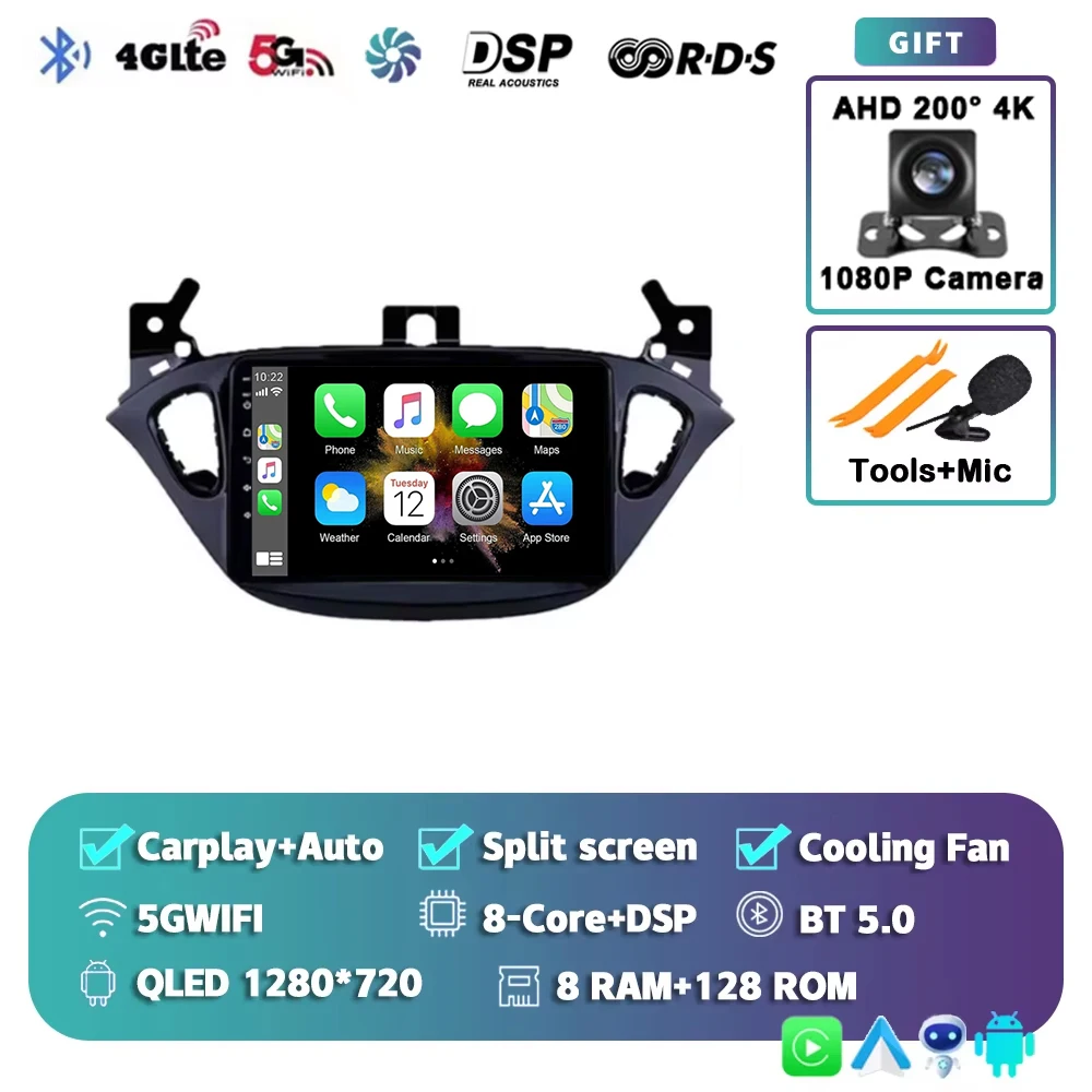 Android 16 voor Opel Corsa E 2014 - 2019 Adam 2013-2016 2K QLED Stereo autoradio multimediaspeler GPS AI spraakbesturing CarPlay 4G