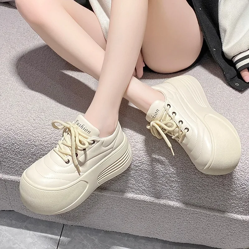 7CM High Platform Women Flats Summer Spring Autumn Fashion Round Toe Leather Casual Loafers Female Outdoor Daily Slip-on Shoes image 3