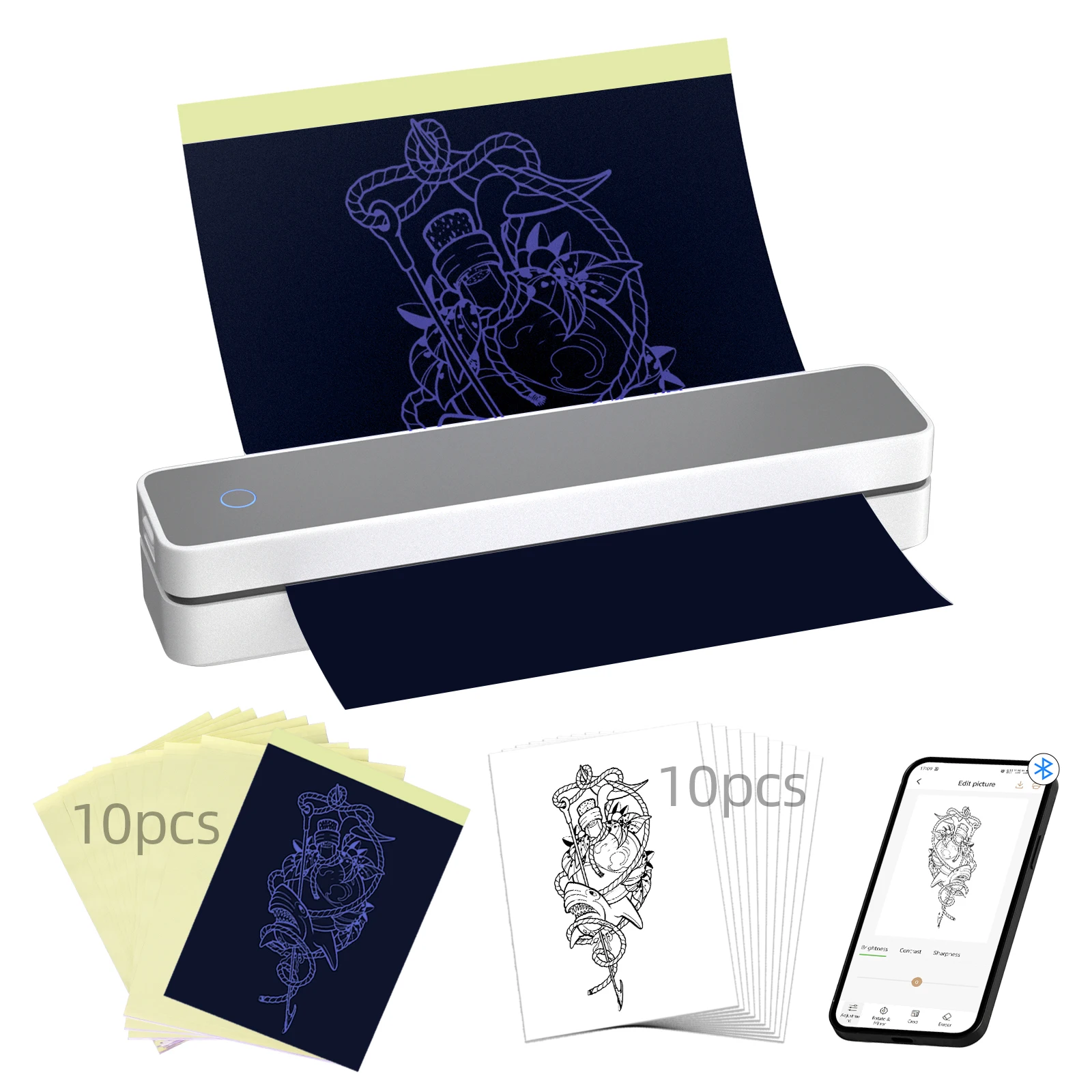 K200 Wireless Tattoo Transfer Printer Bluetooth Thermal Mobile With 10pcs Tattoo Transfer Paper Printer Portable Higher Clarity