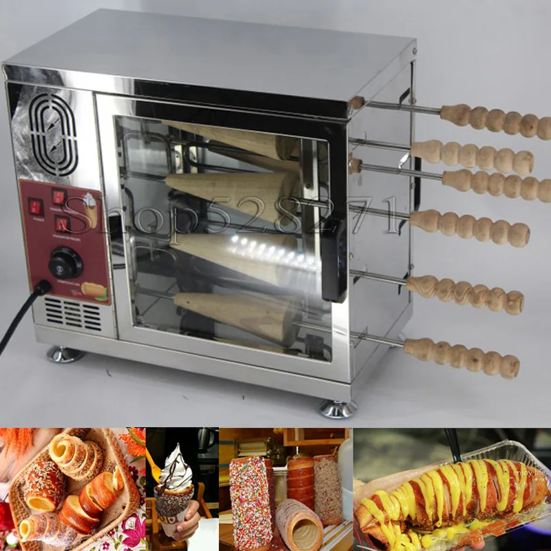 

Chimney Bread Roll Baking Machine Ice Cream Bread Cone Maker Cake Baking Machine Kurtos Kalacs Oven with 2 Rollers