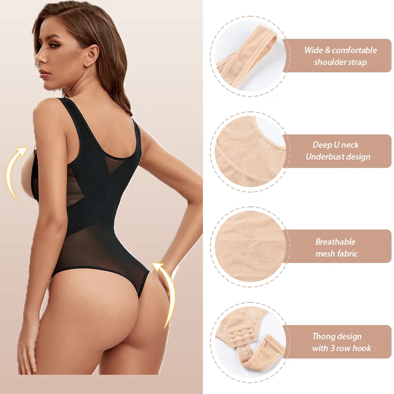 Women Sexy Mesh Cross Shapewear Patchwork Thong Comfortable Tummy Reducer Waist Slimmer Lingeries Bodysuit Hip Enhancer Corsets