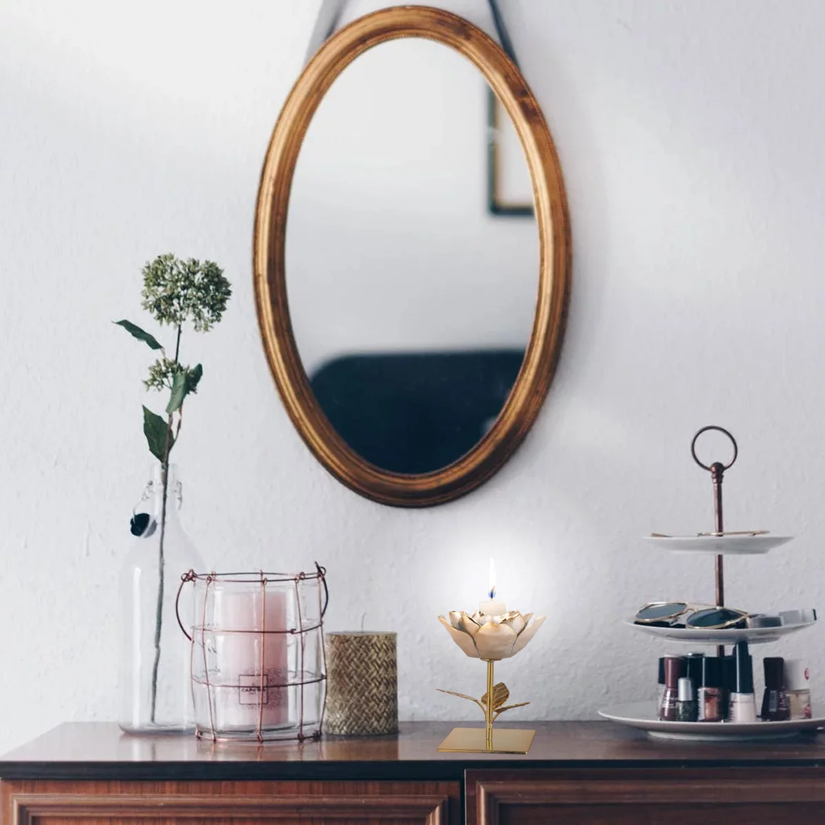 

1Pcs Rose Flower Shaped Iron Art Holder Decorative Stand for Home Wedding Party Table Holder Tealight Stand