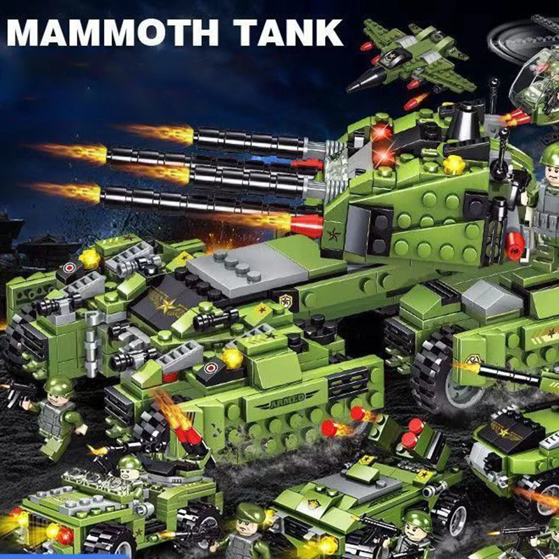 4連砲戦車組み立てブロック、戦車と装甲車両の組み立てセット、6-in-1＆1対1スケールモデル組み立て玩具（子供向け）