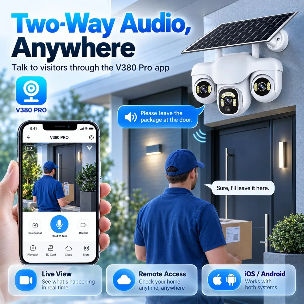15MP WIFI Solar Camera Wireless Security Outdoor CCTV 3 Lens 3 Screen Auto Tracking Night Vision PTZ Surveillance Cameras V380