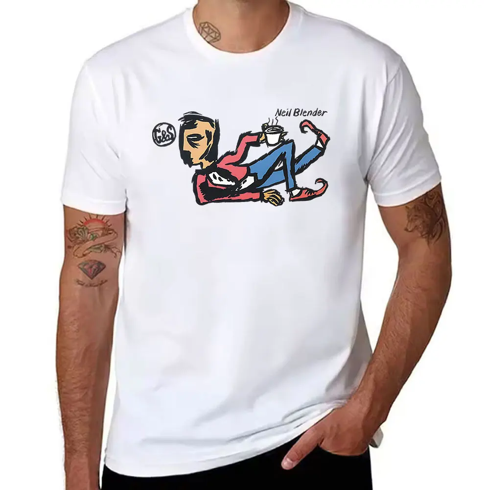Men's Cotton T-Shirt Neil Blender Skateboarding Graphic Print Vintage Style Casual Tee for Skate Fans