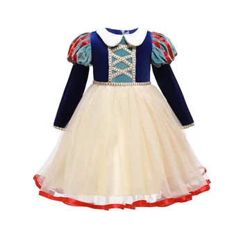 Abito bianco come la neve Principessa Cosplay Elsa Costume in velluto Festa di compleanno per ragazze Formale per bambini Abiti con paillettes per bambina a maniche lunghe