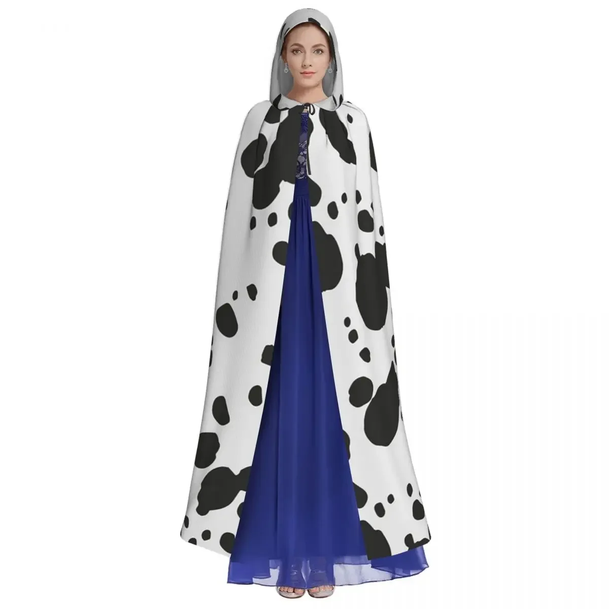 Black And Amp White Animal Print Dalmatian Dog Print Long Hooded  Witch Costume Cosplay Cape HalloweenCoat Adult Unisex