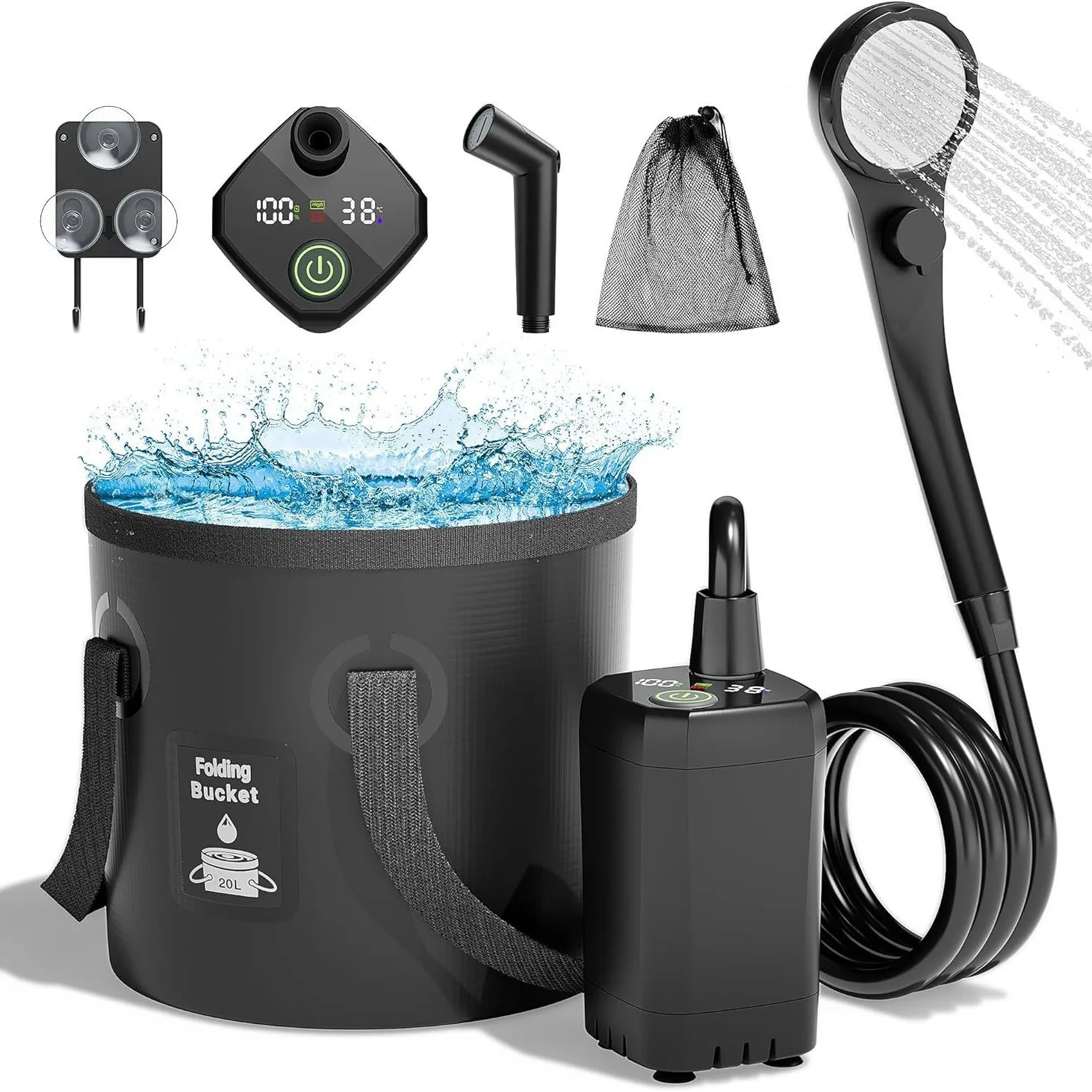 Portable Self-Priming Electric Outdoor Shower Simple Mobile Shower Head for Home Dorm Rural Camping Car Wash Pet Bath