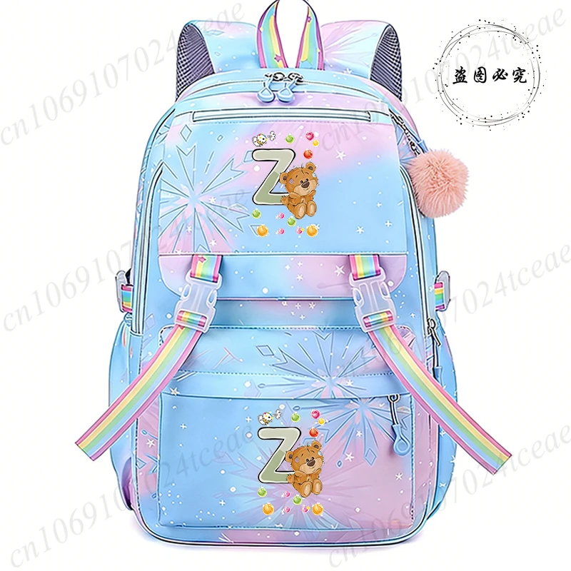 Backpacks for Teenager Girls,bear Alphabet Anime Kawaii Women's Fashion Casual Backpack Bags, Daily Travel Bagpack for Students