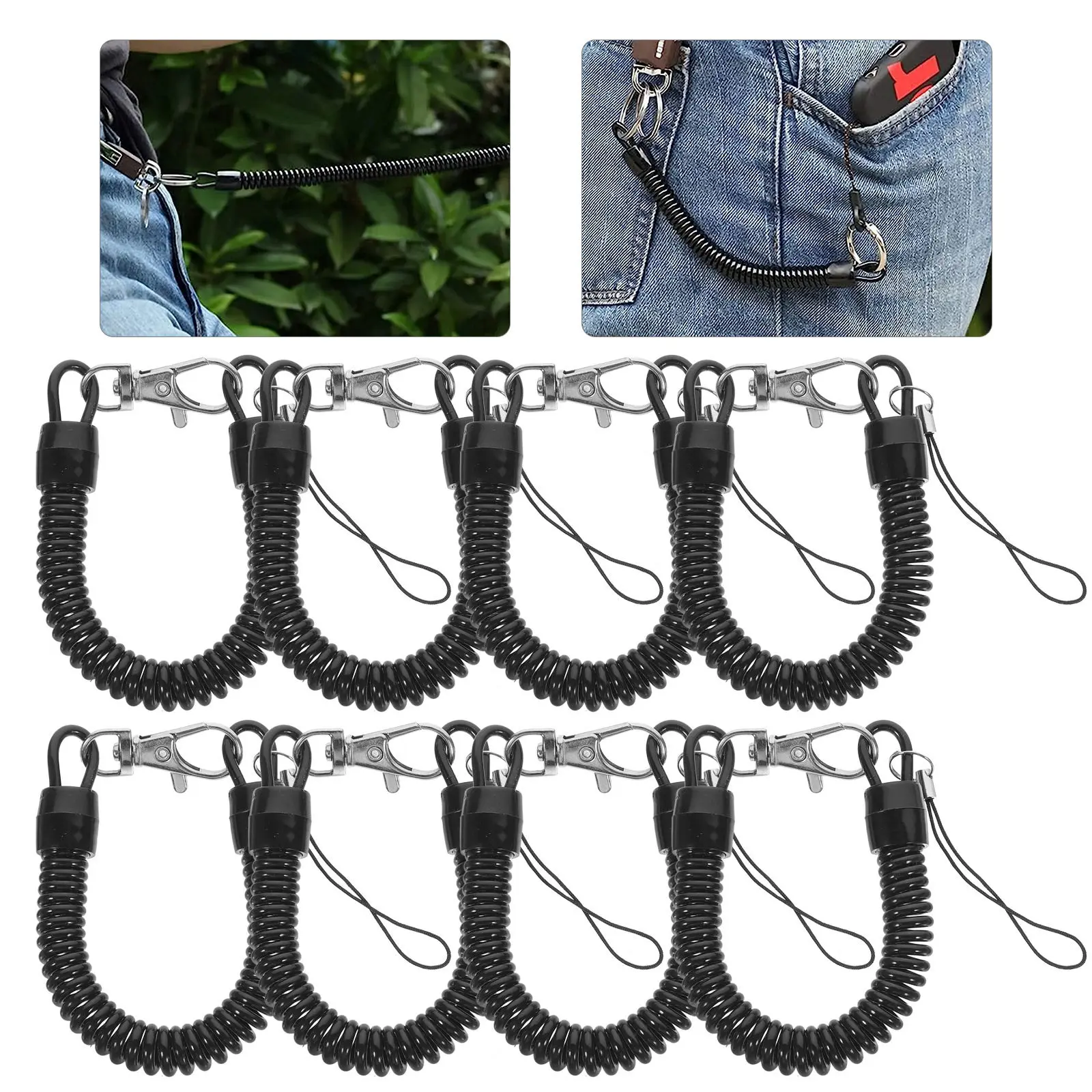 8pcs Mobile Phone Lanyard Keychains PVC Spring Stretchy Coil Retractable Ring Portable Anti Lost Key Rope Multipurpose Coiled