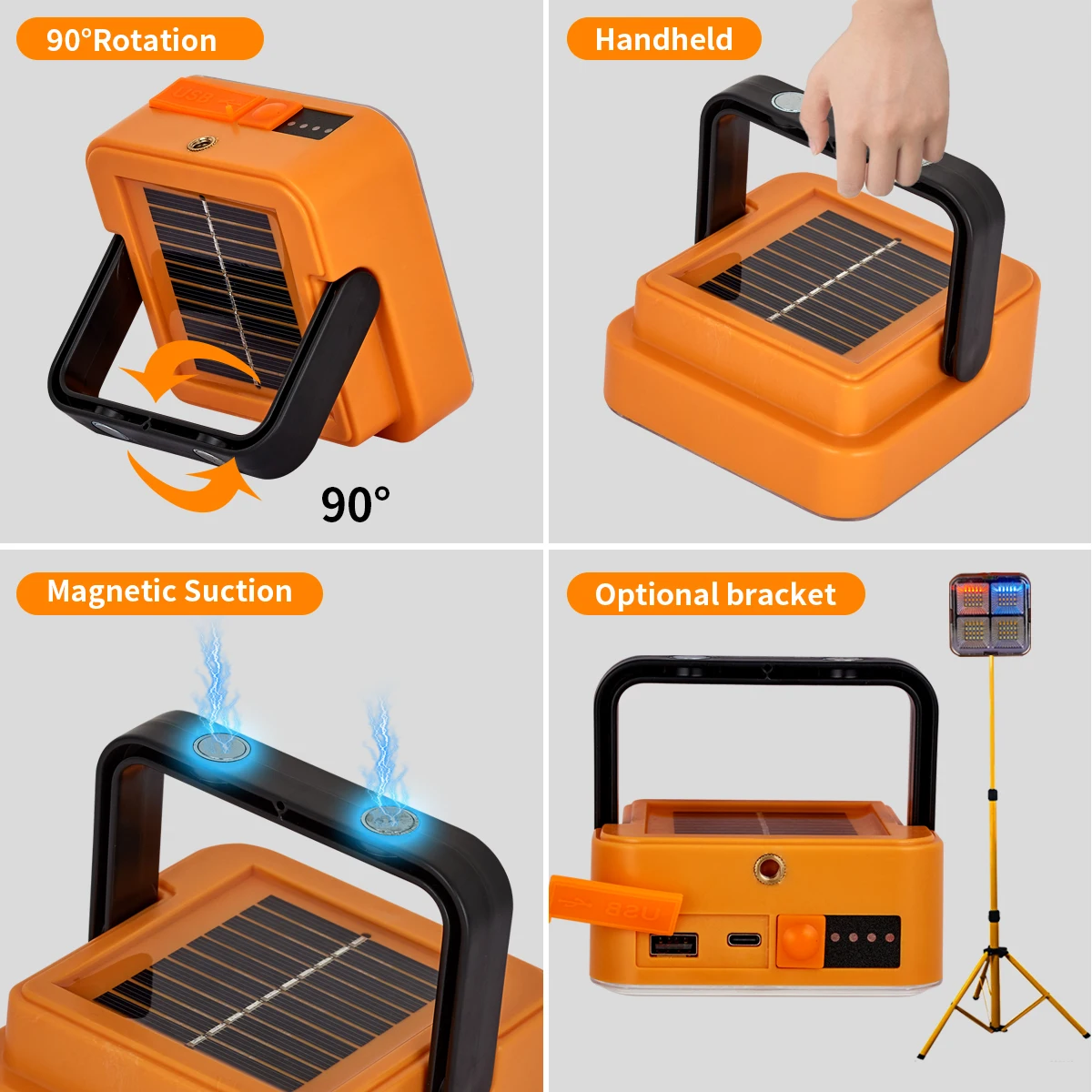 Outdoor Portable LED Solar Floodlight Rechargeable 500W Spotlight Lantern Suitable for Emergency Lighting Camping Searchlight